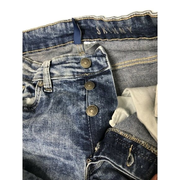 H and M Divided Women's 28x32 Blue Denim Jeans Skinny Leg Distressed Button Fly - Picture 7 of 9